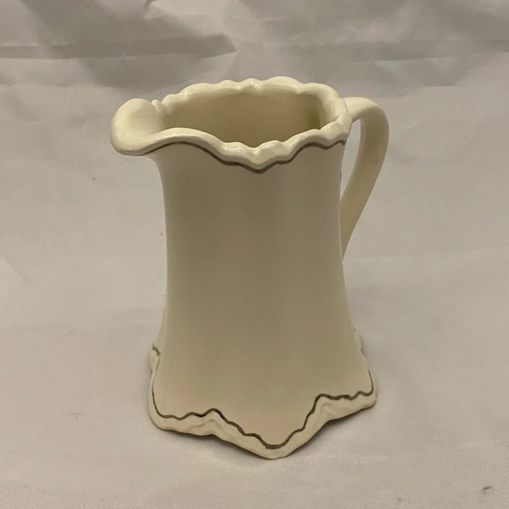 Small Pitcher Hand-painted Silver-trimmed Ivory, Ceramic, Vintage